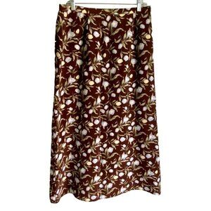 Jennifer Moore Women's Brown and Blue Floral Silk Skirt with Lining Size 14